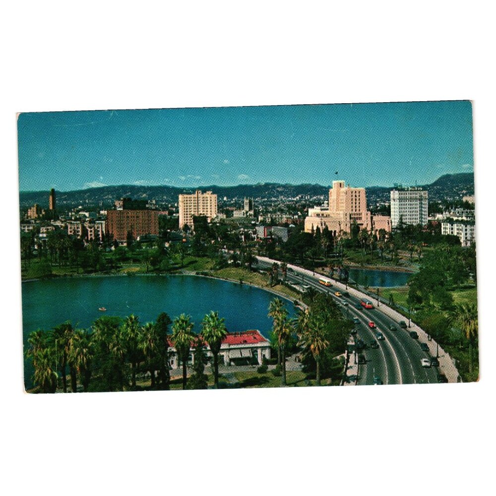 Wilshire Blvd MacArthur Park Los Angeles Vintage Postcard California Roadway